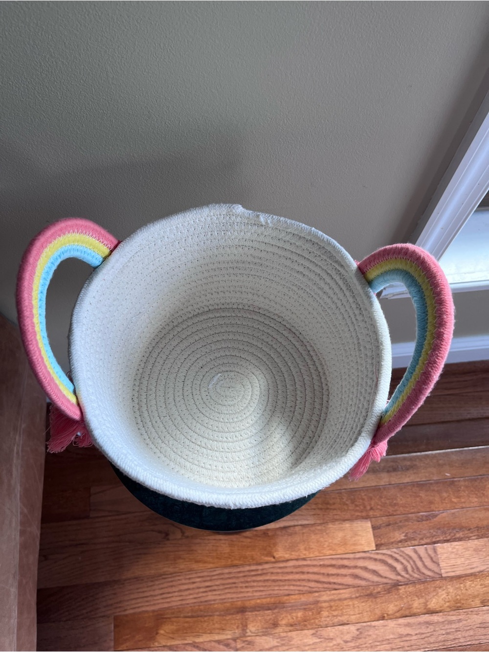 Target Kids White Rope Basket with Pink and Pastel Rainbow Handles - Picture 5 of 6